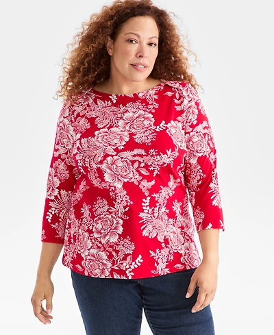 Style & Co Plus Size Printed Knit 3/4-Sleeve Top, Macy's Exclusive
