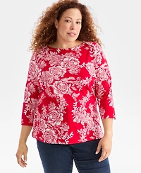 Style & Co Plus Size Printed Knit 3/4-Sleeve Top, Macy's Exclusive