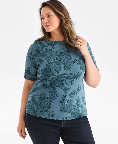 Style & Co Plus Printed Elbow-Sleeve Top
