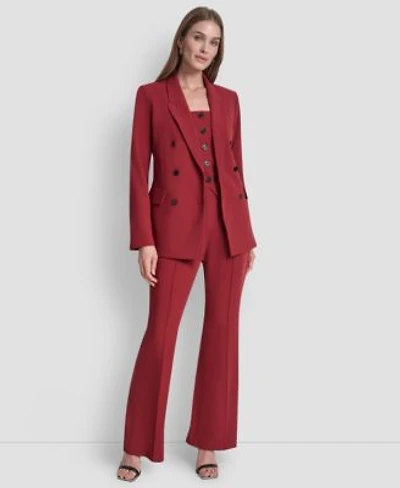 Dkny Womens Double Breasted Six Button Blazer Pintuck Fit Flare Trousers Square Neck Button Front Vest