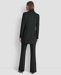 Dkny Womens Elizabeth Striped One Button Topper Jacket Pintuck Mid Rise Flare Trousers