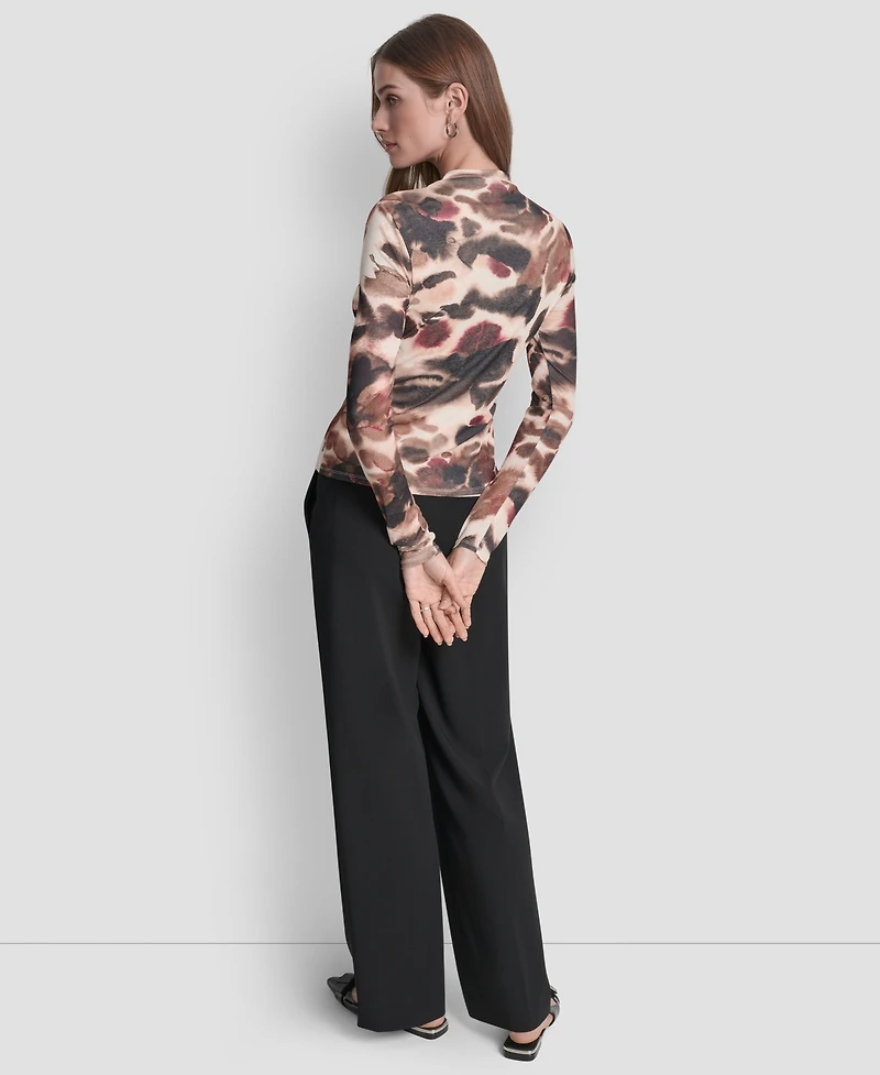 Dkny Women's Fitted Funnel Neck Tissue Mesh Long Sleeve Top
