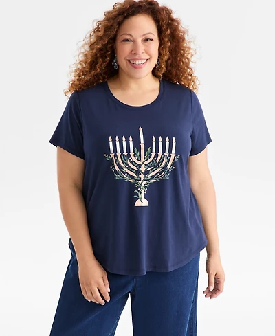 Style & Co Plus Menorah Graphic T-Shirt, Macy's Exclusive