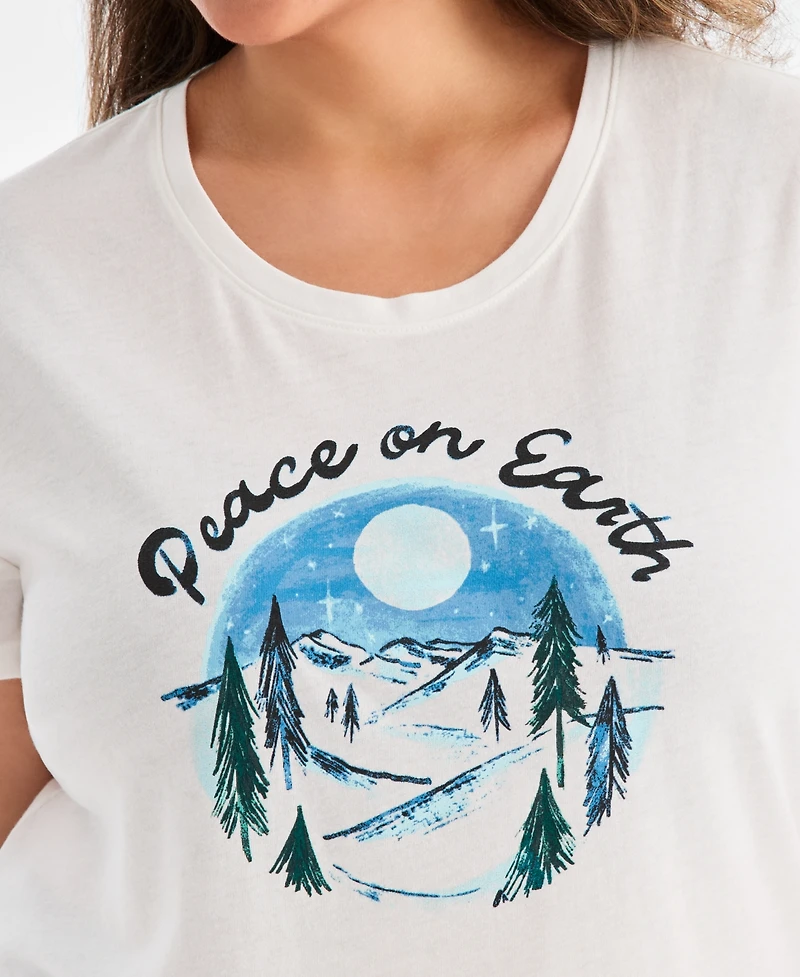Style & Co Plus Peace On Earth Graphic T-Shirt, Macy's Exclusive