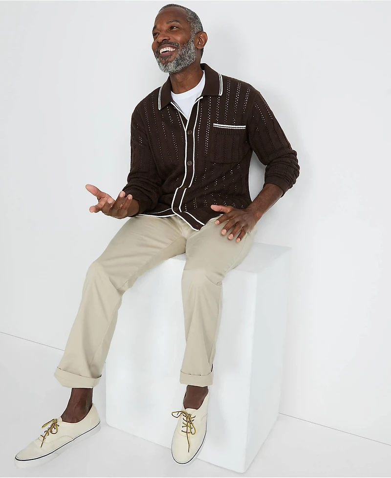 Lands' End Men's Long Sleeve Button Through Summer Polo Cardigan
