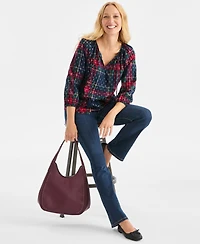 Style & Co Women's Plaid 3/4 Sleeve Split Neck Top with Lurex, Macy's Exclusive