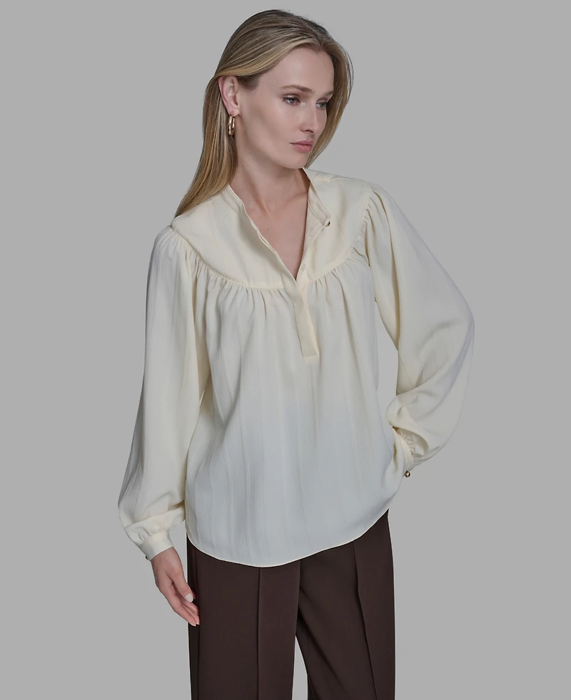 Bcbg Women's Long Sleeve Tie Collar Top