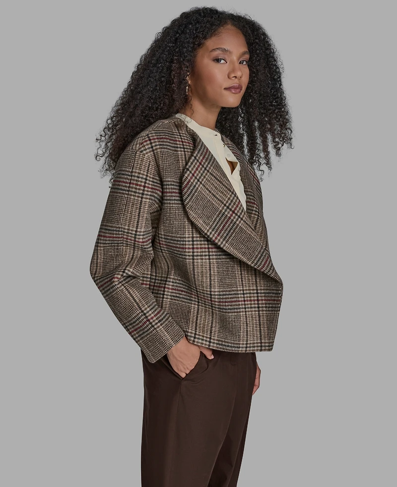 Bcbg Women's Plaid Crop Open Front Jacket