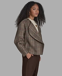 Bcbg Women's Plaid Crop Open Front Jacket