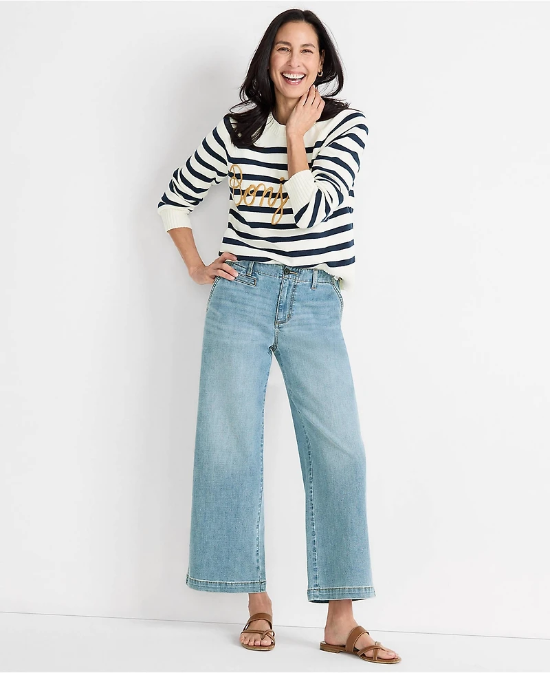 Lands' End Women's Mid Rise Denim Wide Leg Ankle Jeans