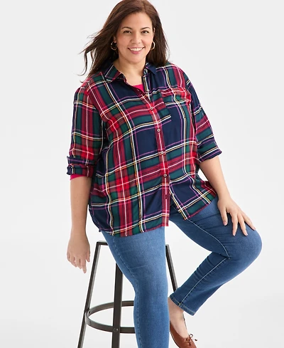 Style & Co Plus Sarah Plaid Perfect Shirt, Macy's Exclusive