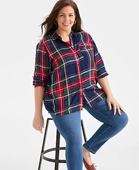 Style & Co Plus Sarah Plaid Perfect Shirt, Macy's Exclusive