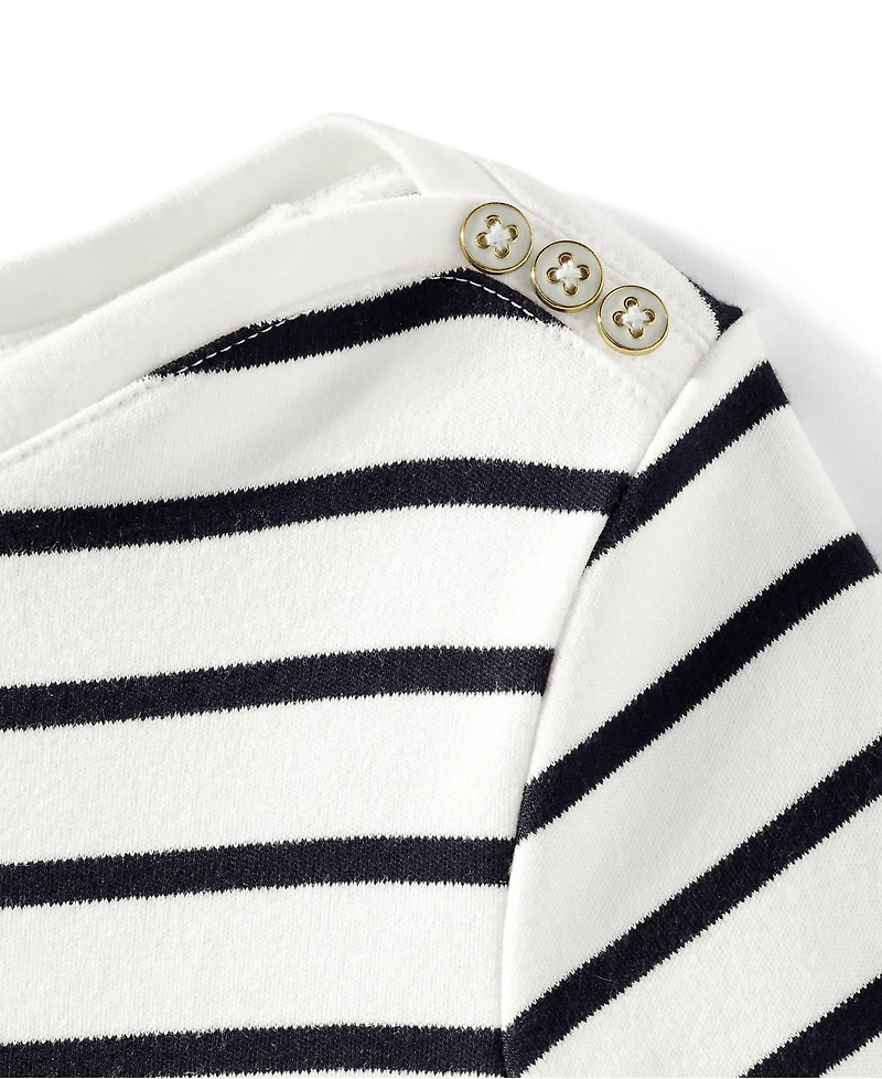 Lands' End Women's Tall Supima Cotton Elbow Sleeve Boatneck Button Shoulder Tee