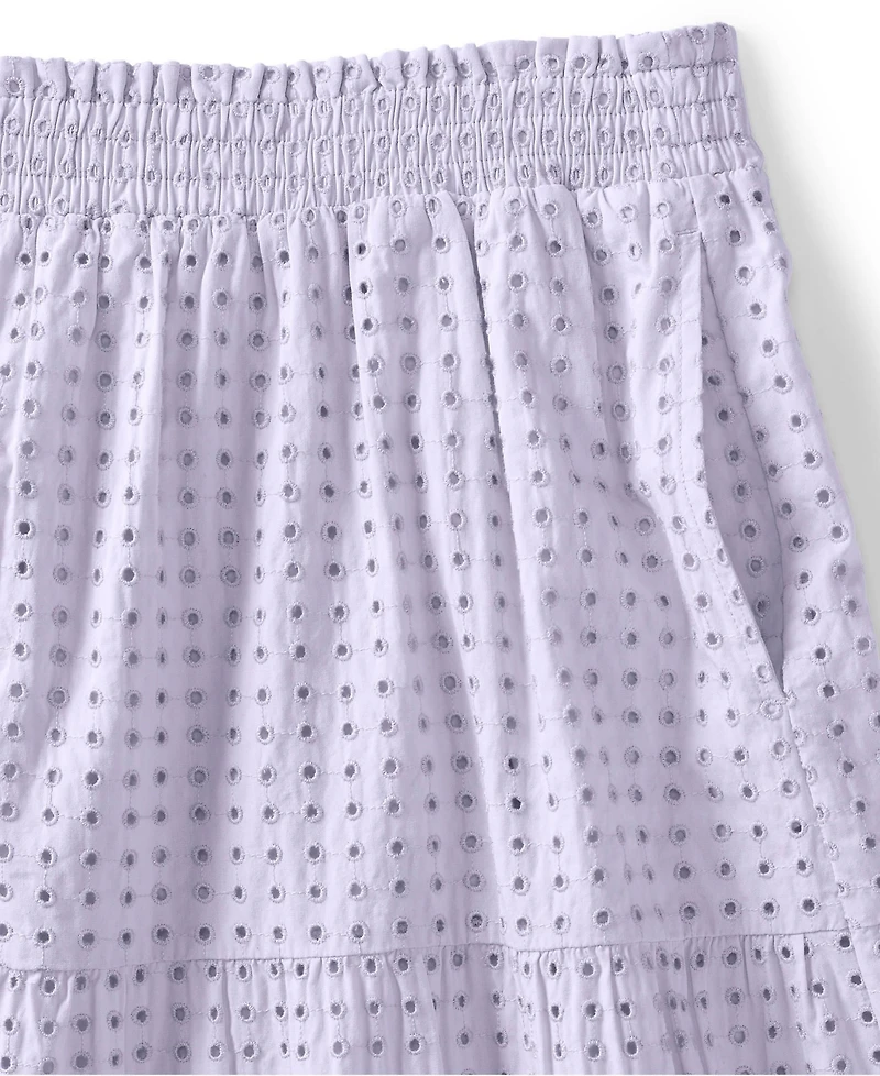 Lands' End Women's Poplin Tiered Eyelet Midi Skirt