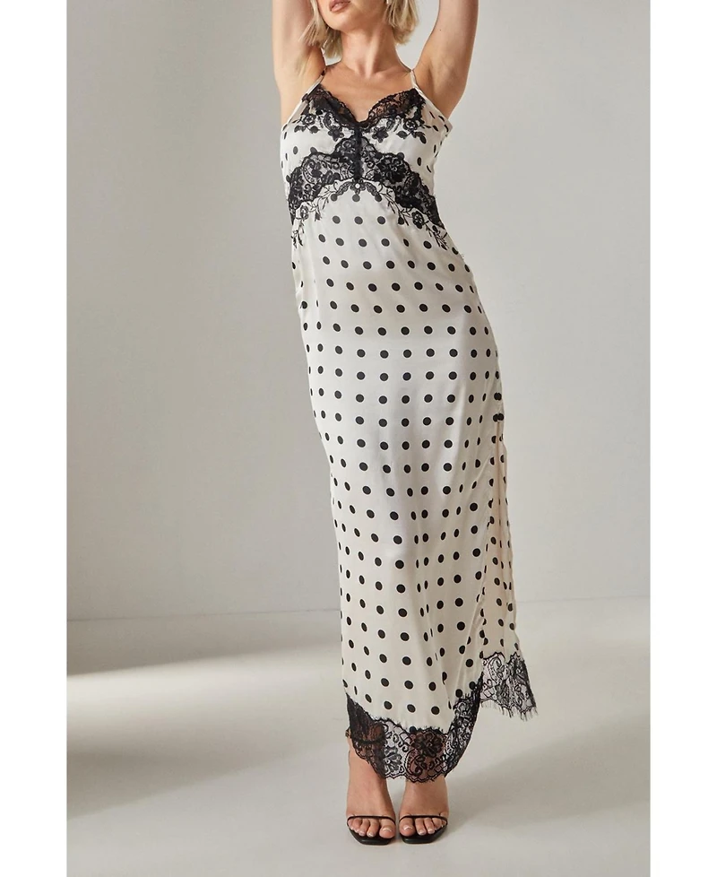 Nasty Gal Women's Satin Lace Trim Maxi Dress