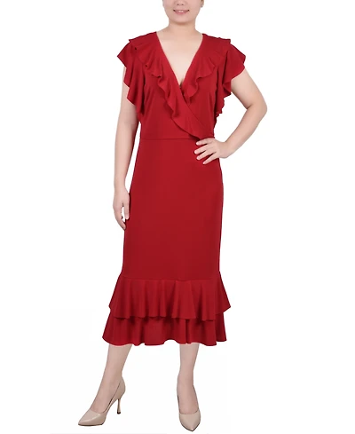 Women's Short Flutter Sleeve Ruffle Neck Dress