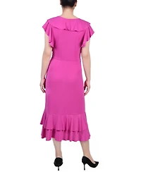 Ny Collection Women's Short flutter Sleeve Ruffle Neck Dress
