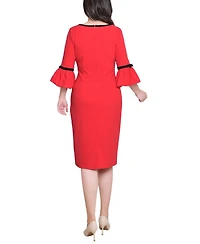 Ny Collection Women's 3/4 Sleeve Contrast Detail Dress