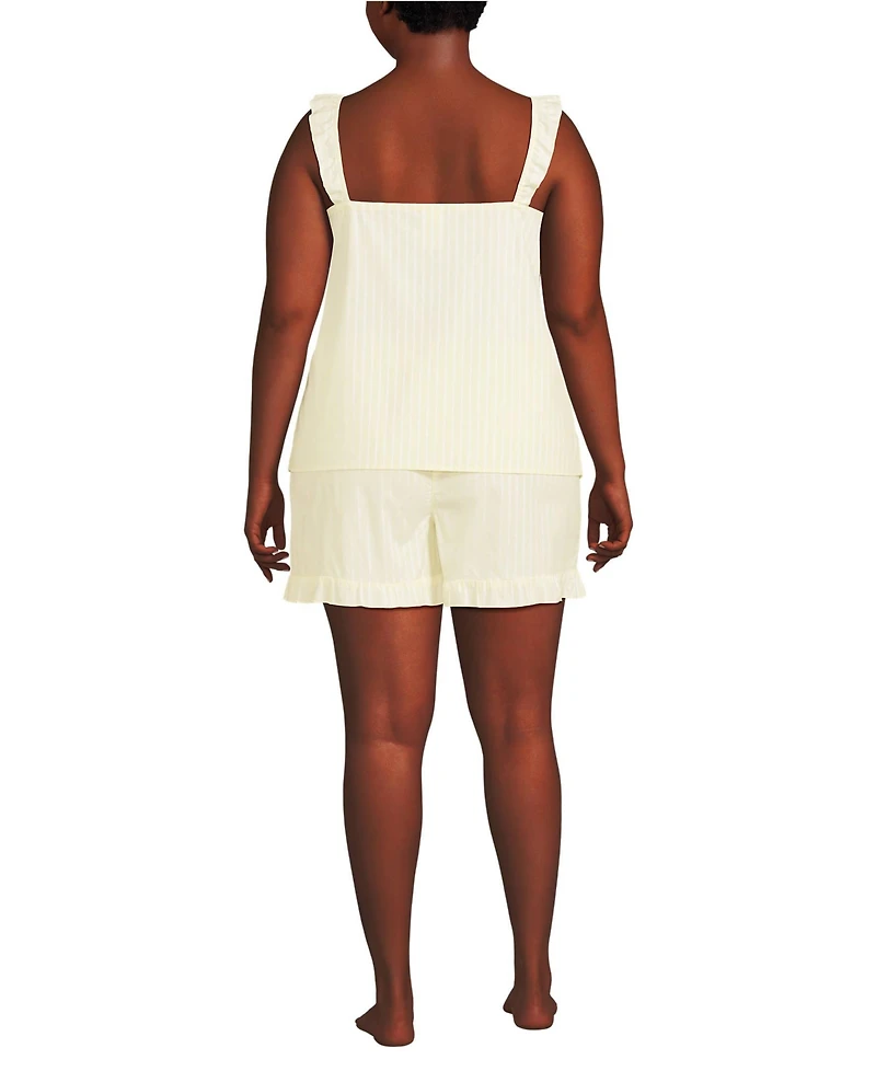 Lands' End Women's Plus Poplin 2 Piece Pajama Set - Tank Top and Shorts