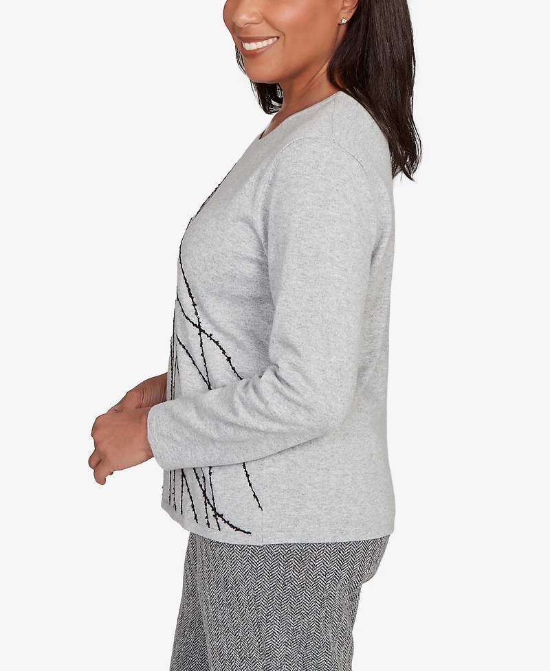 Alfred Dunner Jet Setter Abstract Cording Sweater