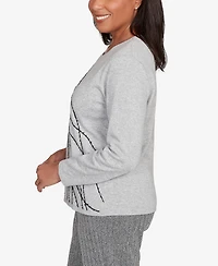 Alfred Dunner Jet Setter Abstract Cording Sweater