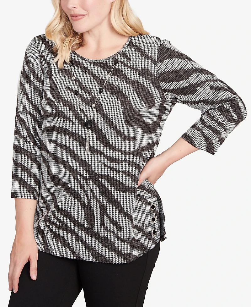Alfred Dunner Jet Setter Animal Houndstooth Top With Necklace
