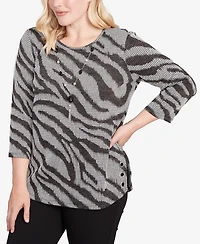 Alfred Dunner Jet Setter Animal Houndstooth Top With Necklace