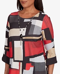 Alfred Dunner Jet Setter Knit Colorblock Top With Necklace