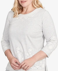 Alfred Dunner Women's Casual Vibe Embellished Striped Crew Neck Top
