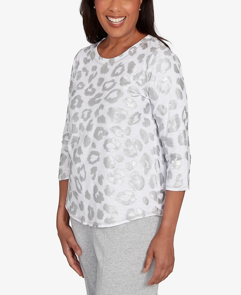 Alfred Dunner Casual Vibe Monotone Crew Neck Animal Top