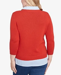 Alfred Dunner Sunset Canyon Stitched Cable Stripe Woven Trim Sweater