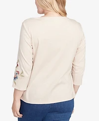 Alfred Dunner Sunset Canyon Allover Floral Embroidered Crew Neck Top