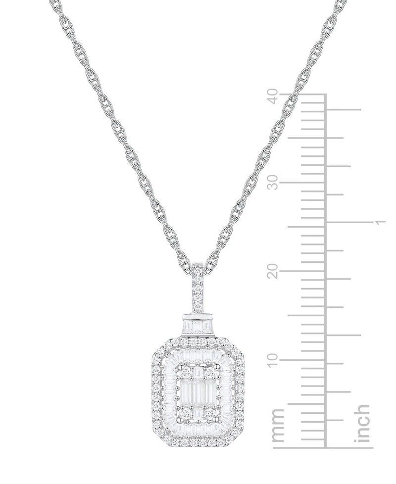 Diamond Baguette & Round Pendant Necklace (1/2 ct. t.w) 14k Yellow or White Gold