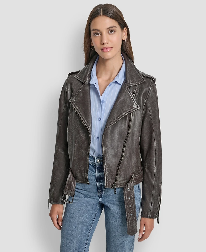 Dkny Jeans Women's Leather Asymmetrical Zip-closure Moto Jacket