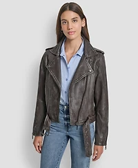 Dkny Jeans Women's Leather Asymmetrical Zip-closure Moto Jacket