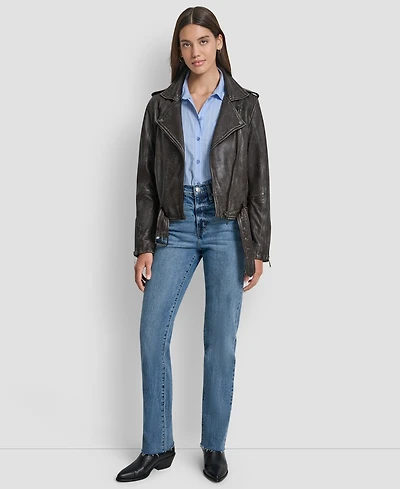 Dkny Jeans Women's Leather Asymmetrical Zip-closure Moto Jacket