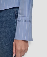 Dkny Jeans Women's Cropped Long Sleeve Button Front Shirt
