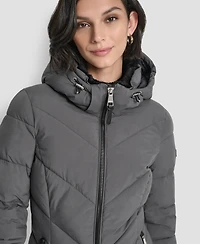 Dkny Women's Hooded Zip Front A-Line Maxi Puffer Coat