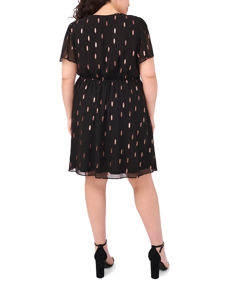 Msk Plus Size Flutter Sleeve Fit and Flare Short Dress