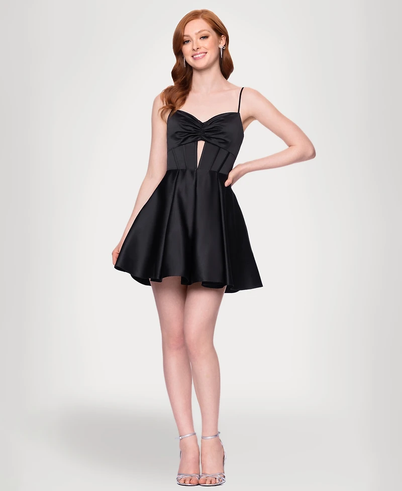 Blondie Nites Juniors' Mesh Insert A-Line Short Dress