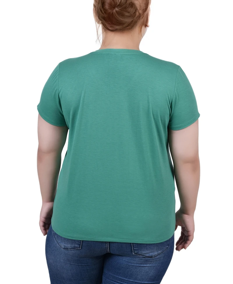 Ny Collection Plus Short Sleeve Top With Stone Details