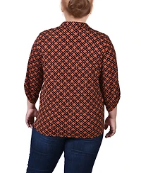 Ny Collection Plus 3/4 Roll Tab Sleeve Studded Y Neck Top