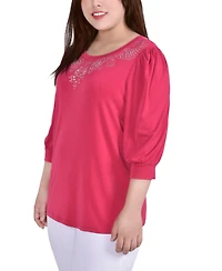 Ny Collection Plus 3/4 Sleeve Stone Detail Top