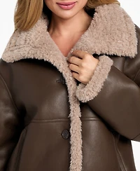 Guess Women's Stand-Collar Faux-Shearling Coat