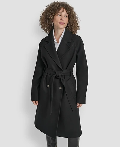 Dkny Petite Belted Notch Collar Coat