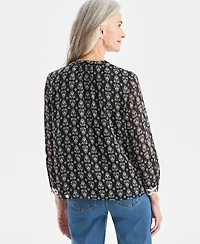 Style & Co Women's Printed Pintuck Shine Blouse, Macy's Exclusive
