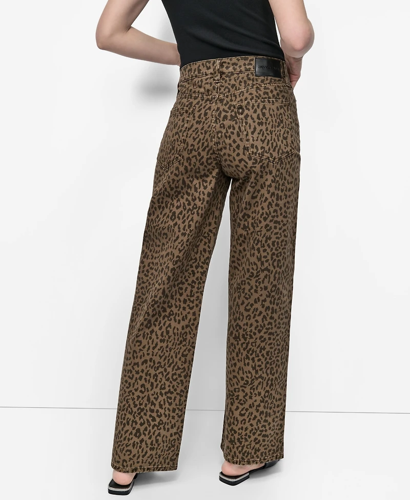 Dkny Jeans Women's Animal Print Mid-Rise Relaxed Straight-Leg Cotton