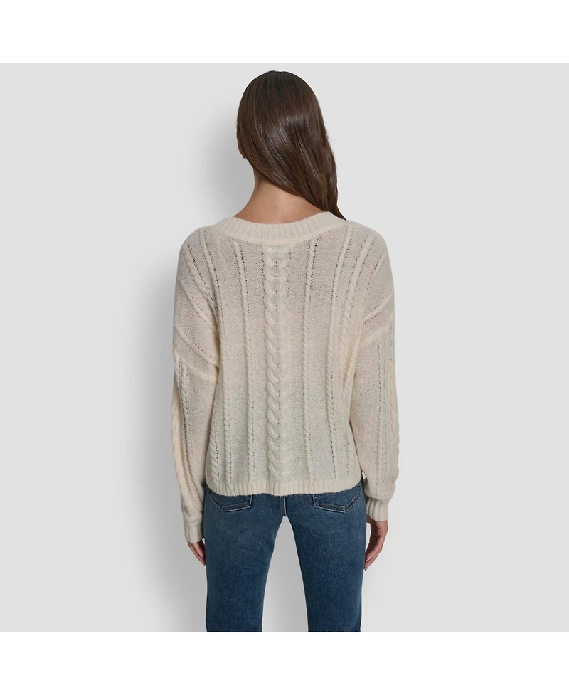 Dkny Jeans Women's V-Neck Cable-Knit Sweater