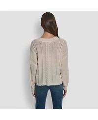 Dkny Jeans Women's V-Neck Cable-Knit Sweater