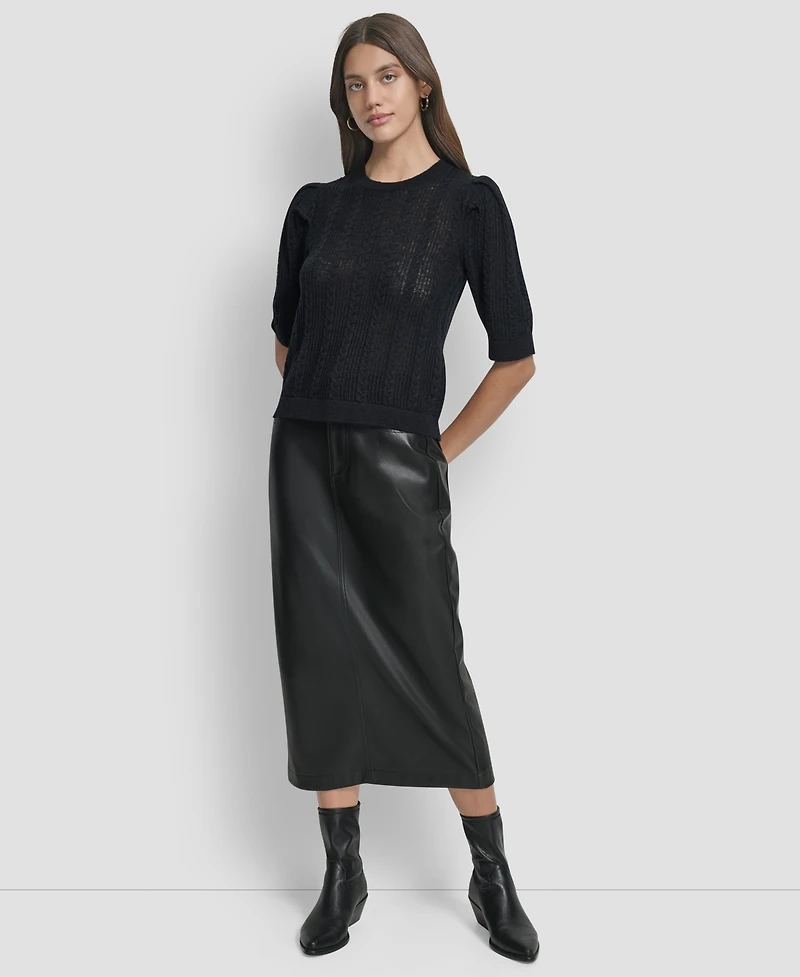 Dkny Jeans Women's Mixed Stitch Puff-Sleeve Sweater